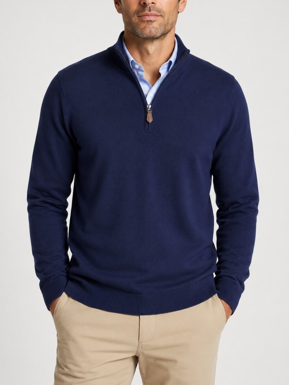 Giasone 100% Wool Quarter Zip Sweater Made in Italy Navy Blue Fine Knit Men's M